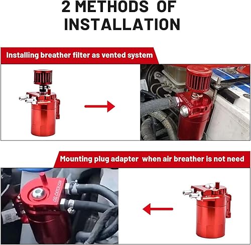 Miniatura 6 de Lata de captura de aceite desconcertada universal de 13.5 fl oz, separador de aceite de aluminio con filtro de ventilación y línea de combustible de