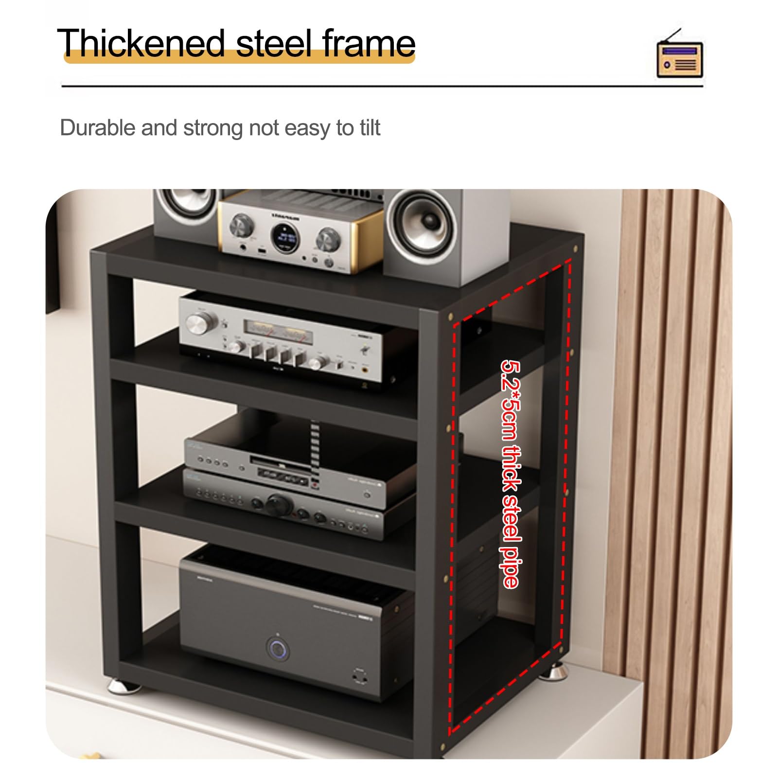 Meuble HiFi Support Acier Rangement Ouvert 35.5cm Noir pour Audio Vidéo DVD Console Jeu Amplificateur