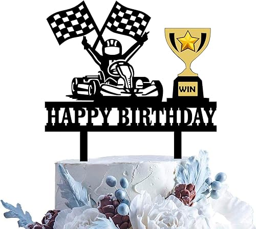 Decoración para tartas de cumpleaños de carreras, decoración de pastel de karts con temática de Go Kart, banderas de carreras, adorno de pastel de