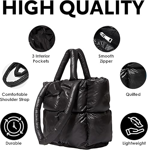 Miniatura 2 de JAM Creative Bolsa de mano acolchada, diseño acolchado negro, duradera y ligera, Negro -