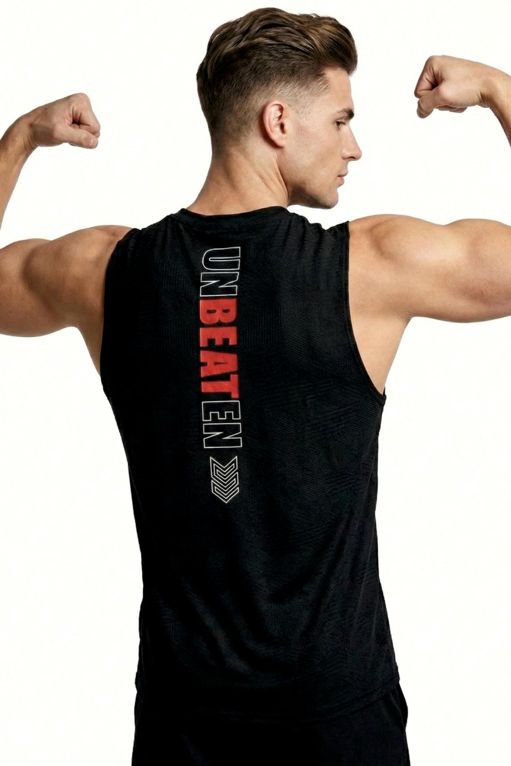unbeaten Men's Sleeveless Gym Vest Singlet | Black | 100% Polyster Jacquard Breathable Workout Tank Top | Quick Dry Sports Vest for Gym, Running, Training-picture-13
