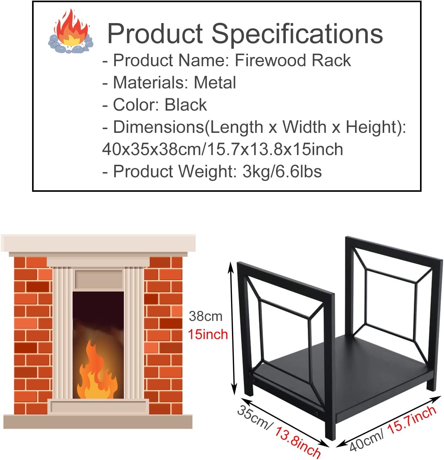 Firewood Rack Firewood Racks Outdoor Firewood Brackets for Camping Log Holder Easy to Install for Patio Deck Back Porch Back Fire Pit Floor-Standing Storage Stacker,