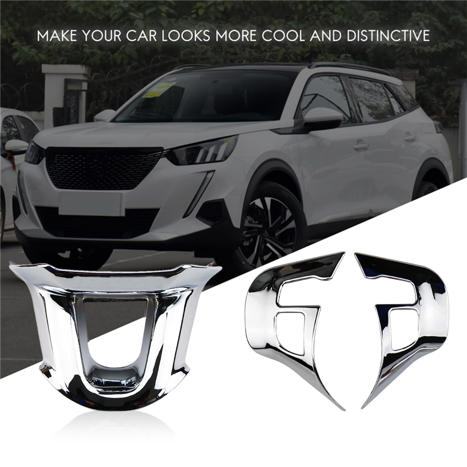 Adesivi Volante Auto Per Peugeot 2008 208 308 - Argento Opaco, Autoadesivi, 3 Pezzi - Foto 3