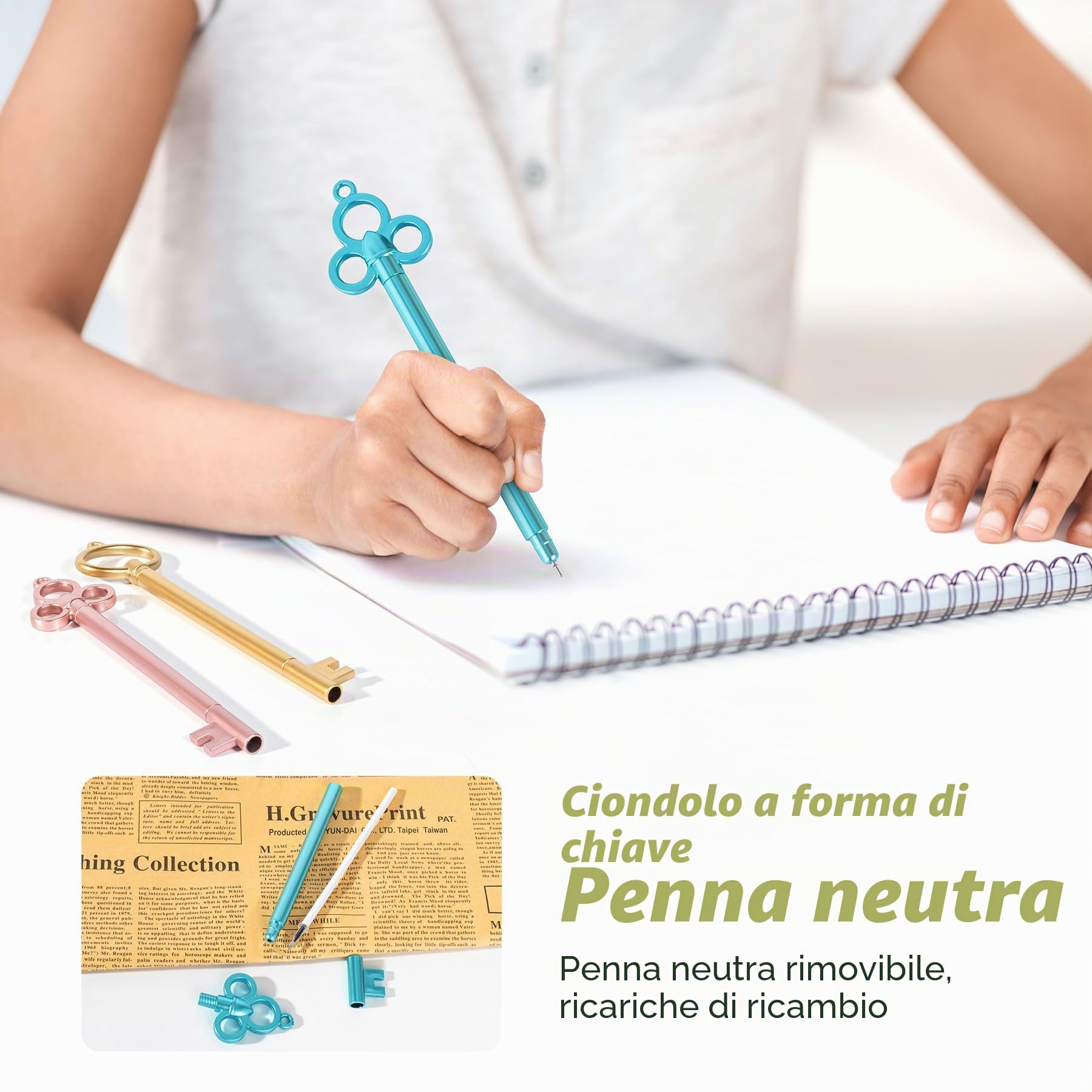 Penna e gel, 30 Pezzi a forma di chiave, Penne e Gel Vintage a Forma di Chiave, Creative per Ufficio, Cancelleria e Materiale Scolastico