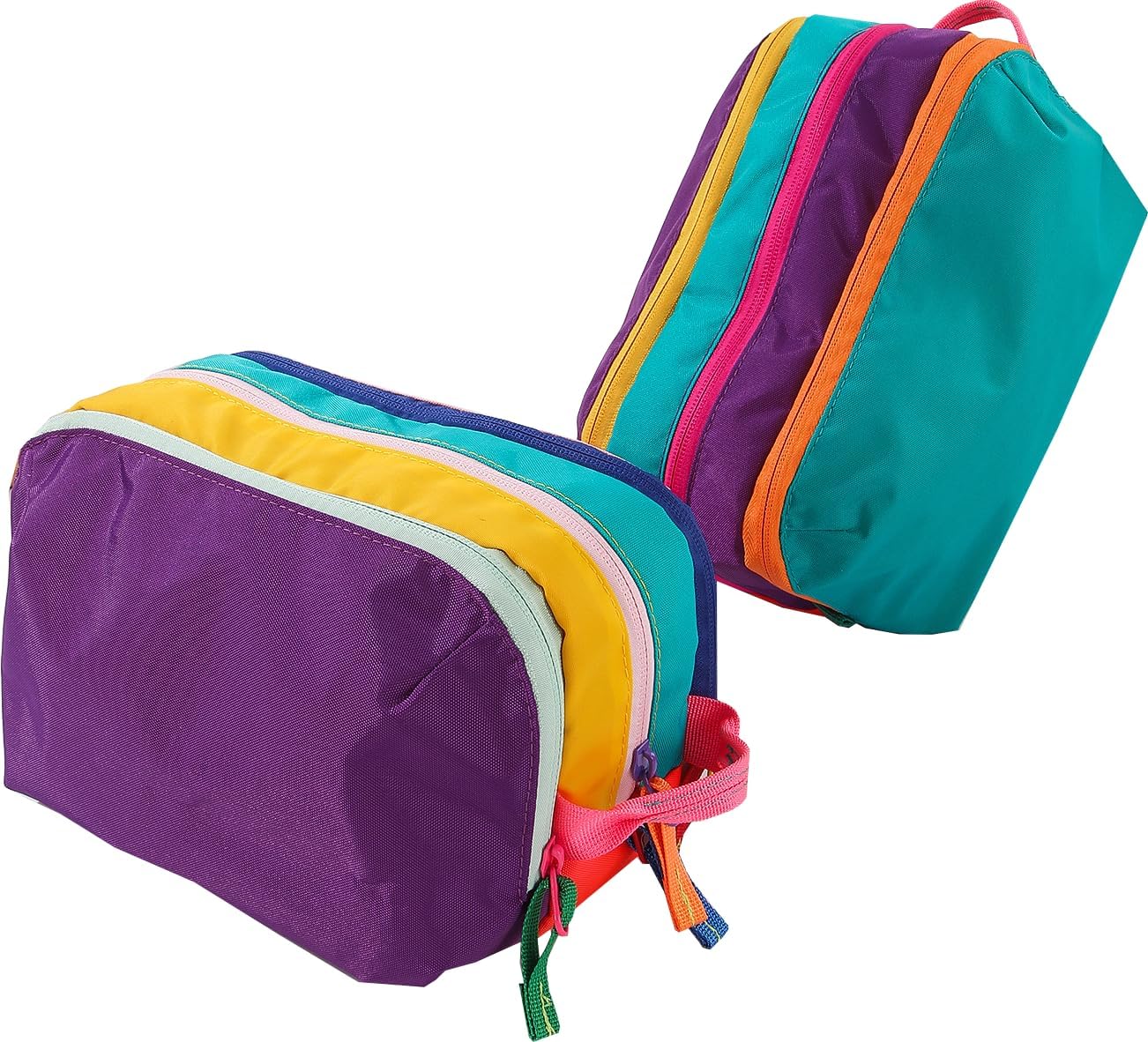 Sovereign GA Vibrant color toiletry tote for cosmetics with 3 spacious compartments. Durable nylon for hiking, travel and everyday use (Teal and Purple).