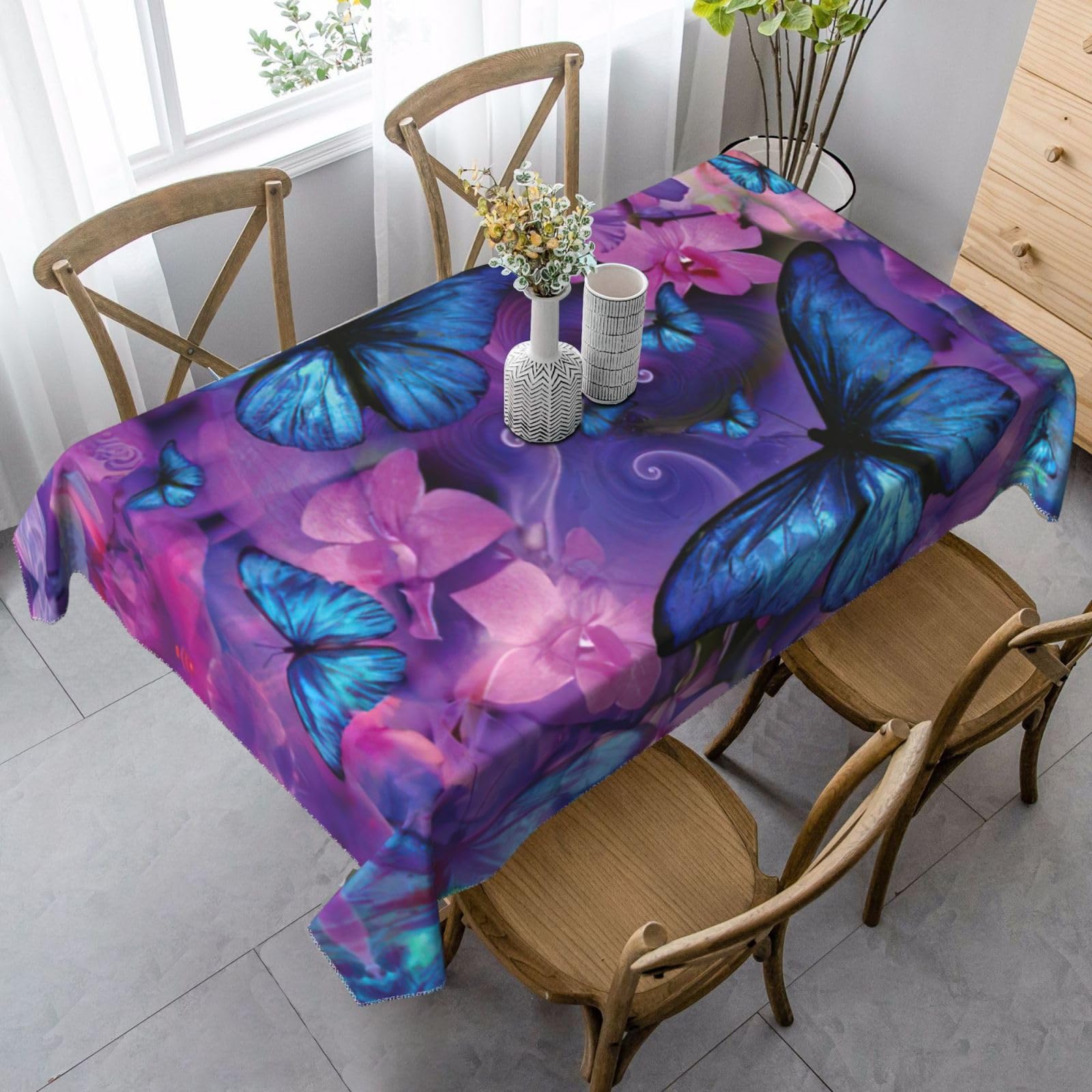 yagDAA Butterfly Print Rectangle Tablecloth Table Cover Indoor Outdoor Dining Room Kitchen Table Cloth 140x90cm