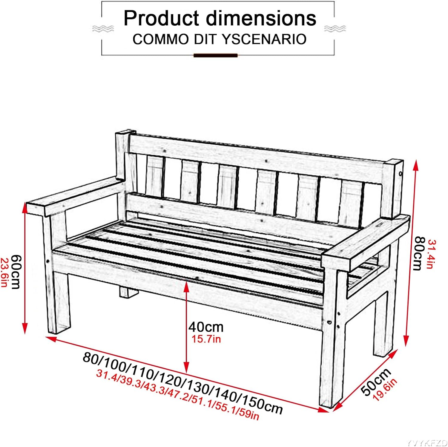 YVYKFZD Outdoor Garden Bench, Traditional Wooden Patio Bench Seat with Backrest and Armrest, Leisure Park Bench Chair, Durable and Comfortable Design, for Lawn, Porch, Path (Color : Brown, Size : 80