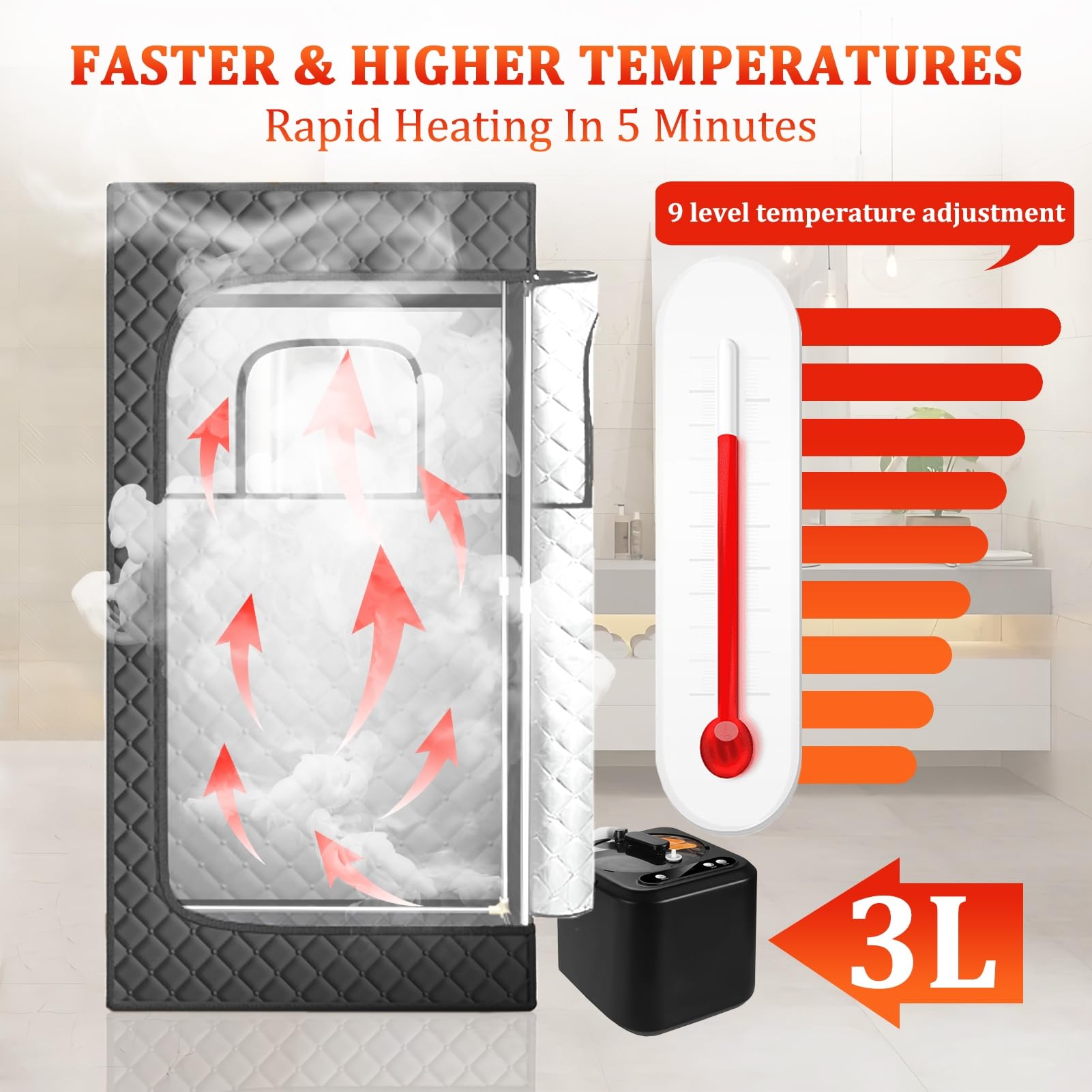 Sauna mobile, sauna à vapeur 3L pour la maison, sauna mobile extérieur, mini sauna pour la maison, accessoires de sauna avec générateur de vapeur 1000W & 3L, chaise de sauna, télécommande