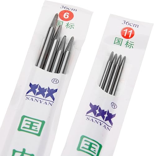 Miniatura 9 de Hicello Juego de agujas de tejer de doble punta, 44 piezas, herramientas de tejer de acero inoxidable, 11 tamaños, 14.2 pulgadas, 14.2 in