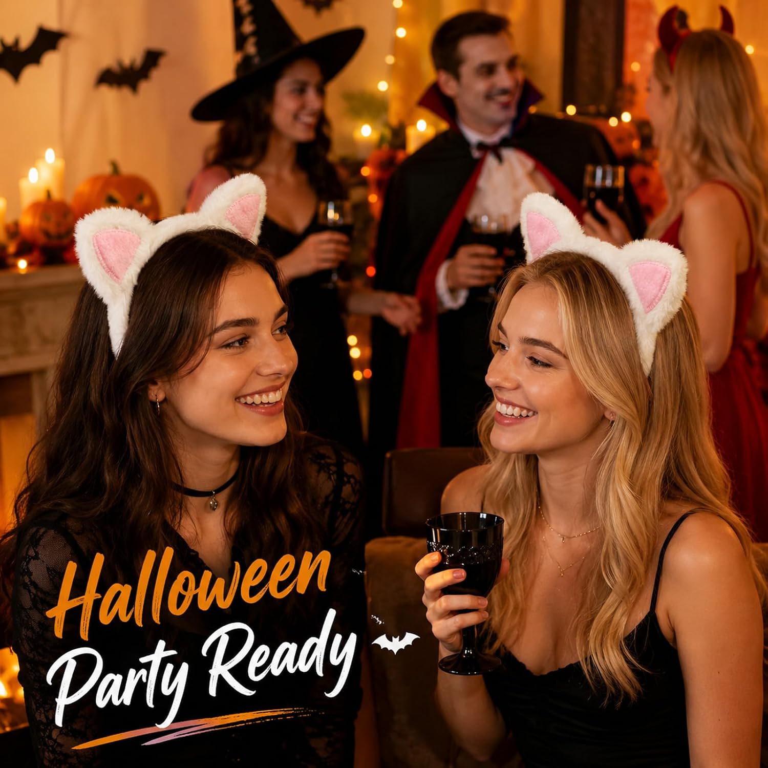 White Cat Ears Headband Plush Fluffy Kitty Ear Hair Band for Women Girls, Cute Faux Fur Cat Ear Halloween Party Cosplay Costume Accessory Anime Dress Up One Size Fits Most