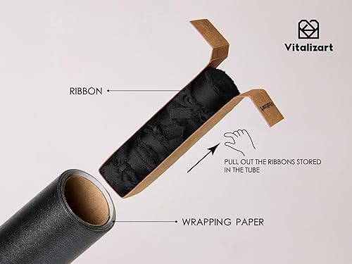 Miniatura 3 de Vitalizart Juego de papel de regalo negro de 17 pulgadas con cinta de satén similar a la seda y etiquetas de regalo, envoltura de regalo de Navidad,