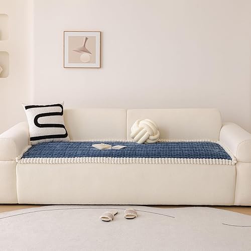 Miniatura 2 de vctops Funda de sofá de piel sintética azul para perros, lavable, funda mullida para sofá de 3 cojines, apta para mascotas, funda de sofá