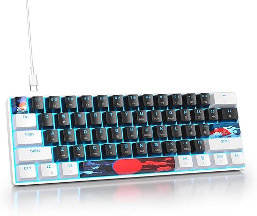 Protable - Teclado mecánico 60% para juegos, mini compacto con retroiluminación LED azul hielo, 61 teclas, teclado de oficina con cable con