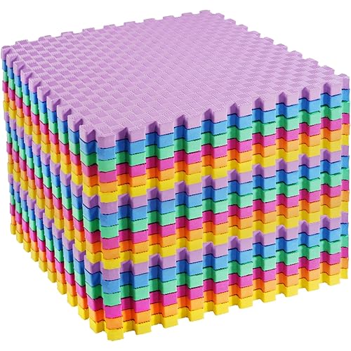 BalanceFrom Interlocking Foam Exercise Mat Equipment, Multiple Sizes & Colors Available - Non-Slip EVA Puzzle Floor Tiles with End Borders for Home Gym, Workout Room, Playroom or Daycare Flooring