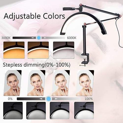 Miniatura 3 de CJSGY Luz LED de media luna para pestañas lámpara de tatuaje luz de esteticistas lámpara de escritorio luz de brazo oscilante lámpara de pestañas