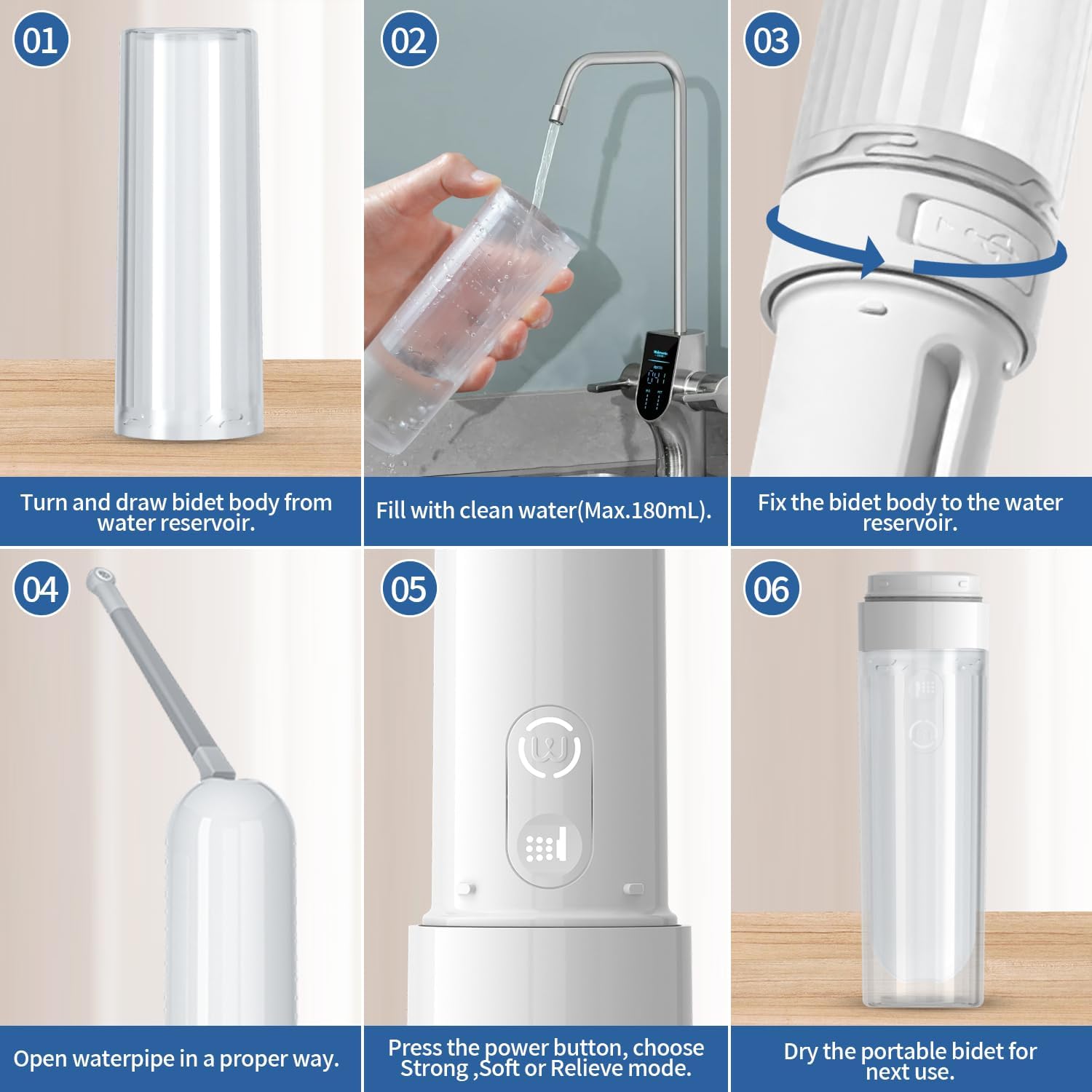 Portable Bidet for Travel Electric Bidet with USB-C Rechargeable Handheld Water Sprayer for Personal Hygiene and Postpartum Care with Universal Bottle Adapter (White)