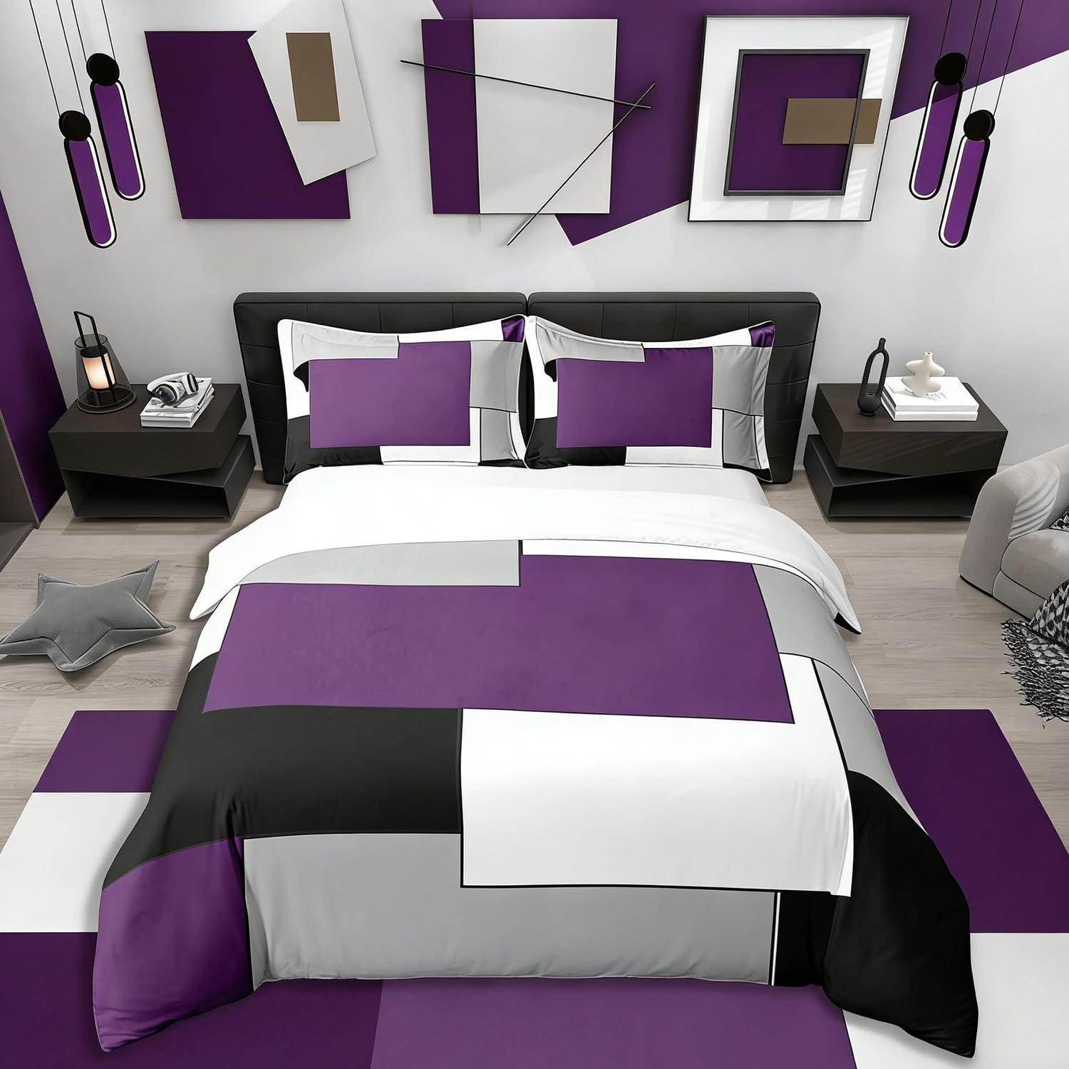 Parure de lit femme moderne housse de couette 240x260cm coton géométrique Homemissing