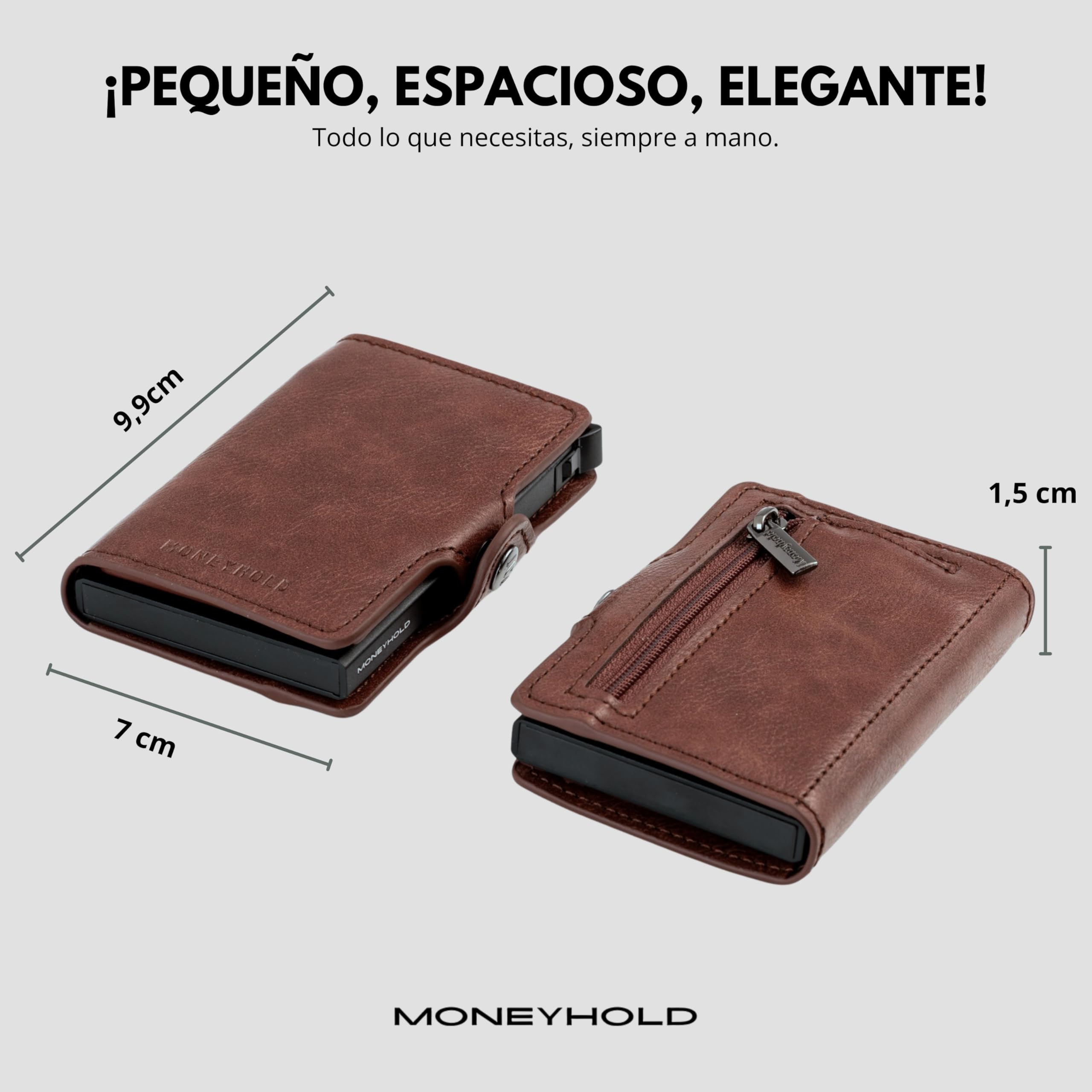 Moneyhold® - Tarjetero Antirrobo RFID - Cartera Hombre y Mujer - Cartera Pequeña de Piel Vegana, con Monedero - Diseño Slim y Compacto