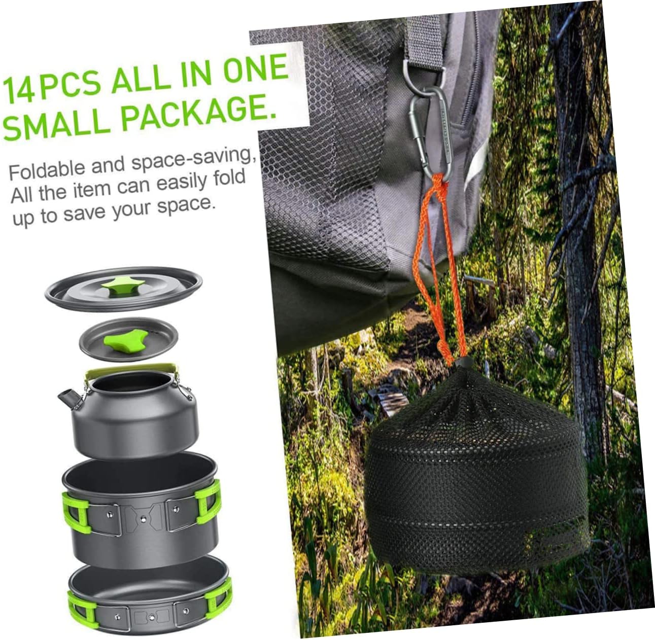 Kisangel 1set Portable Camping Cookware Lightweight Non-Stick Outdoor for Hiking Picnics and Camping Includes Pot Frying Pan Tea Kettle and Utensils