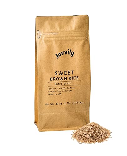 Jovvily Arroz integral dulce - 3 libras - Arroz glutinoso integral - Textura esponjosa - Dulce