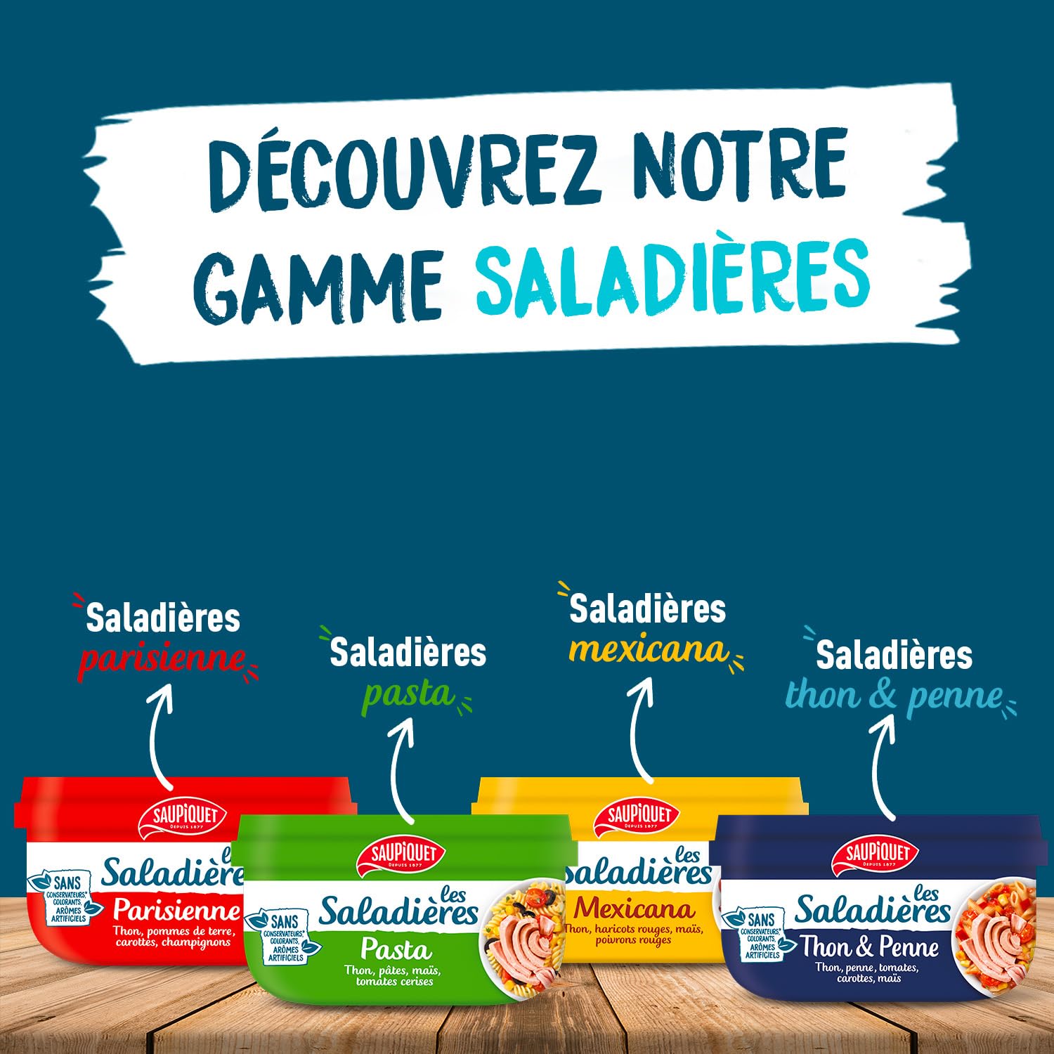 SAUPIQUET - Saladières Thon Penne - Salade Préparée Prête à Consommer - Conservation Température Ambiante - Idéale Pique-Nique - Poisson Issu Pêche Traçabilité Garantie - 7 Conserves (220 g)