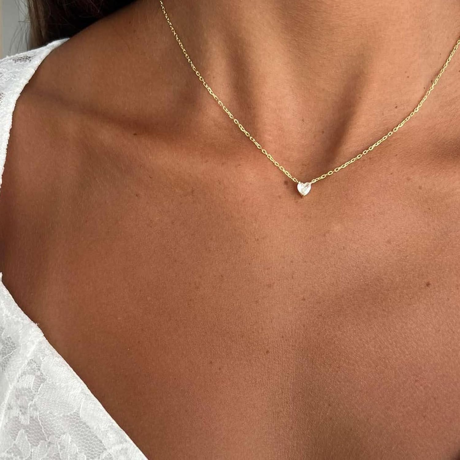 STONEFANS Heart Necklace - Simple Dainty 14K Gold Necklaces for Women Trendy Heart Gold Choker Plated Necklaces for Women Wedding Jewelry Bridesmaid Gifts - Image 3
