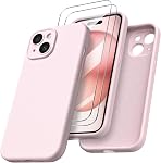 ORNARTO Designed for iPhone 15 Case with 2X Screen Protector, Liquid Silicone Gel Rubber Cover [Upgraded Camera Protection], Shockproof Protective Phone Case 6.1"-Pale Rosette | Liquid Silicone, Full Shock Protection, Soft Microfiber Interior