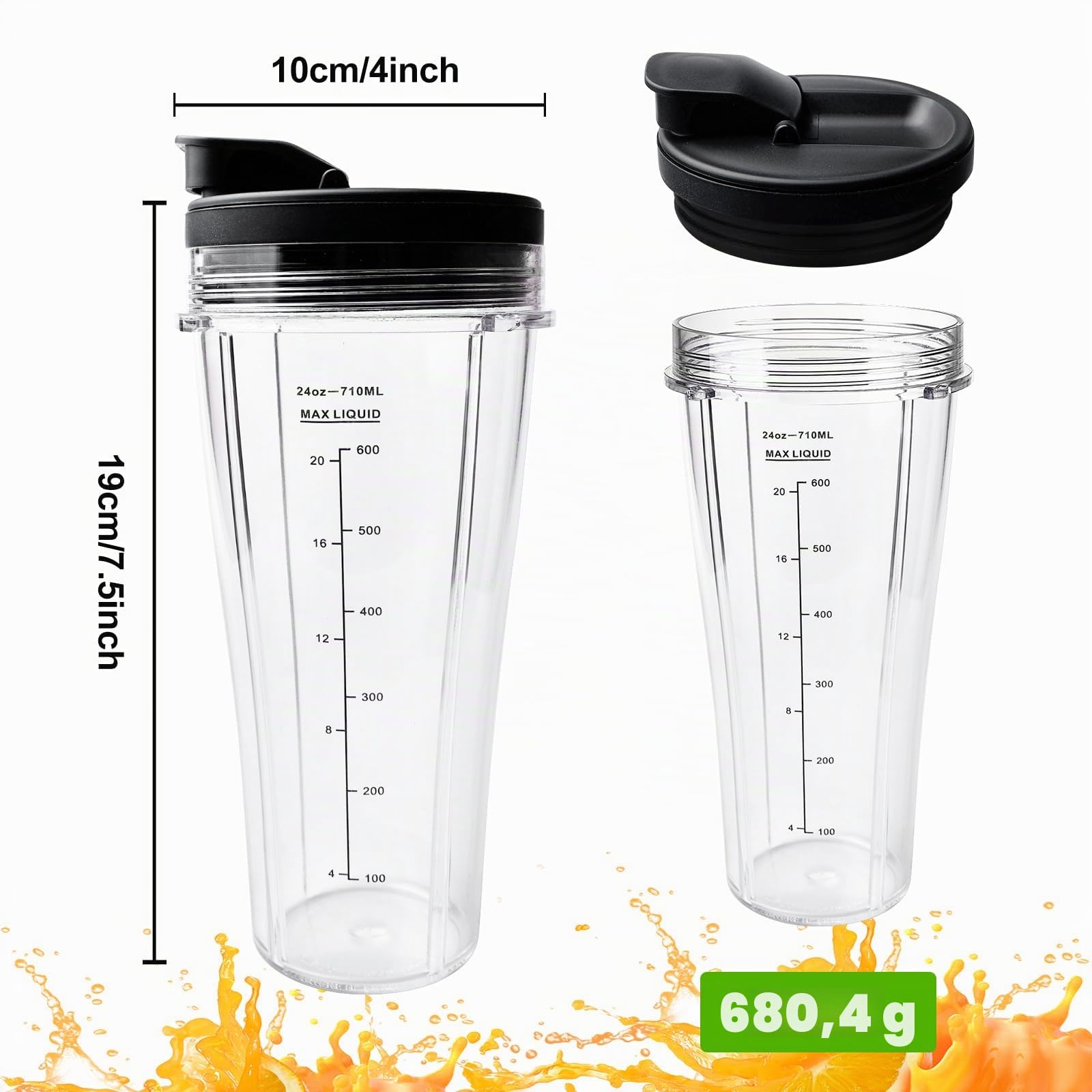 Set di 2 pezzi di ricambio per bicchieri, per Ninja, 710 ml, bicchieri di ricambio per mixer Ninja, tazza di ricambio con coperchi per mixer Ninja, SS100, SS101, SS300