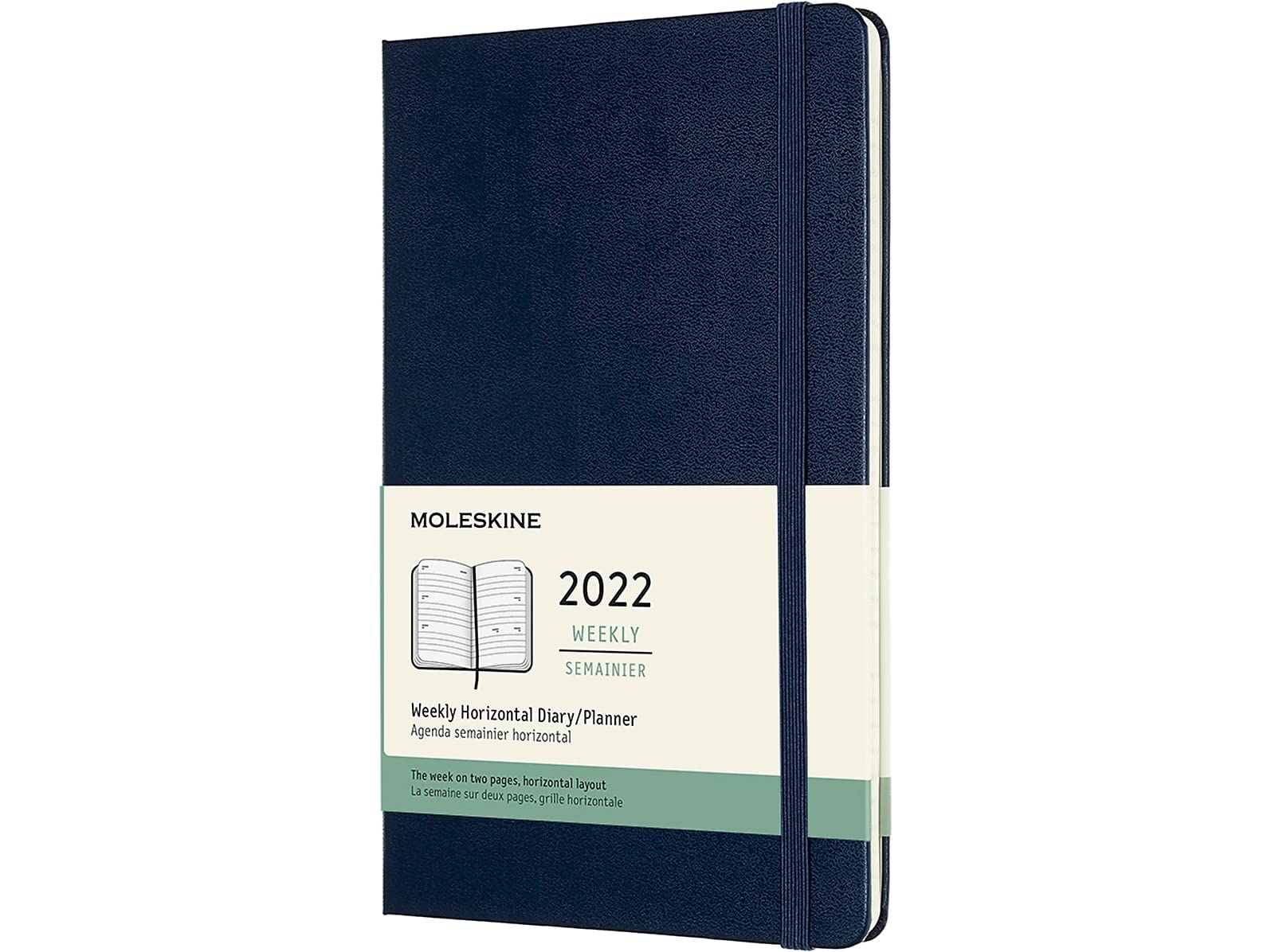 Moleskine Agenda Semainier 2022, Agenda Planner 12 Mois et Carnet de Notes Hebdomadaire avec Couverture Rigide, Grand Format 13 x 21 cm, Bleu Saphir, 144 Pages
