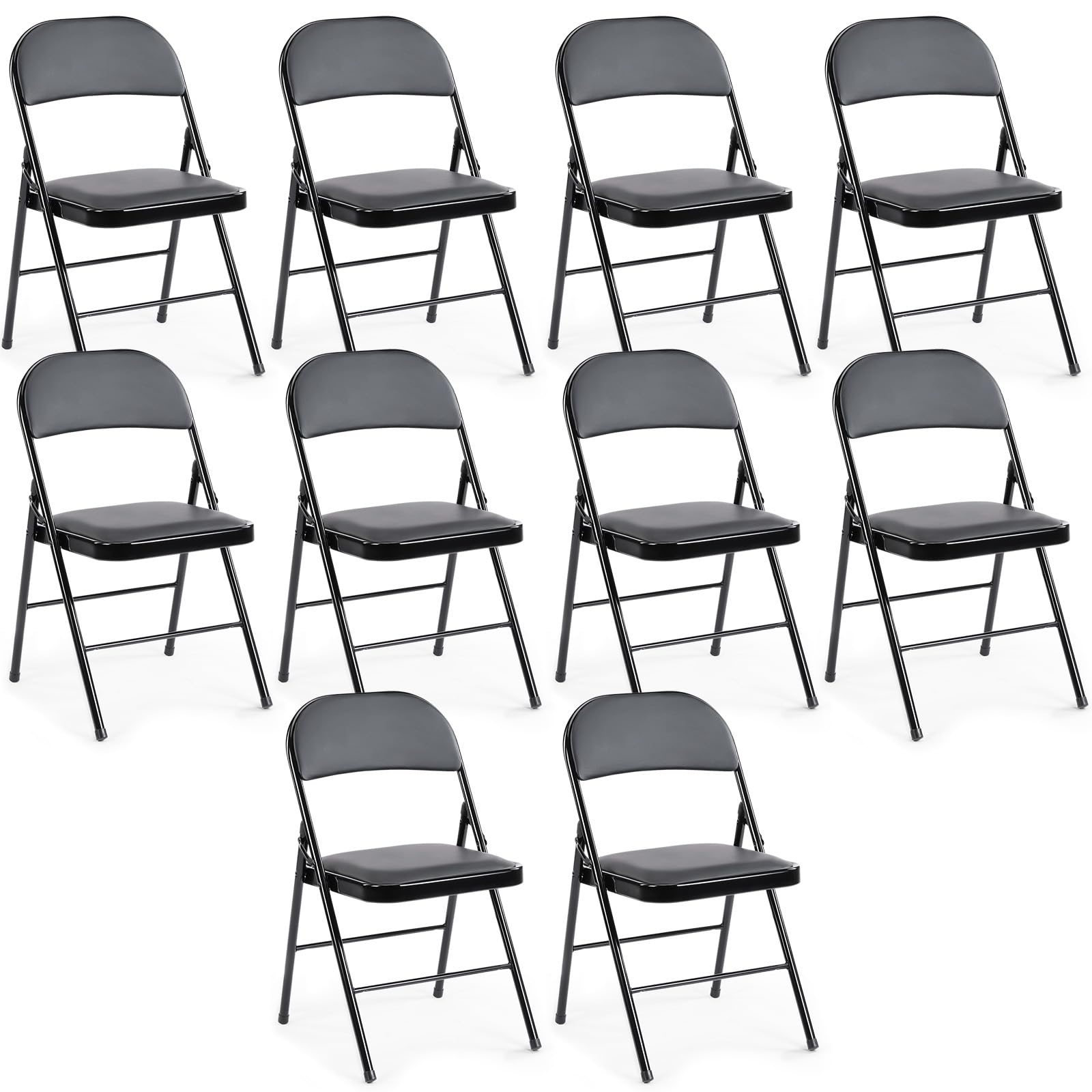 DUMOS 10 Pack Leather Padded Folding Chair, Indoor Outdoor Portable Stackable Commercial Seat with Steel Frame, Capacity for Home, Office, Party,