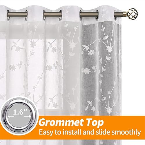 Miniatura 2 de YoungsTex Cortinas traslúcidas bordadas de lino sintético de 84 pulgadas de largo para sala de estar, con ojales, filtro de luz, cortinas