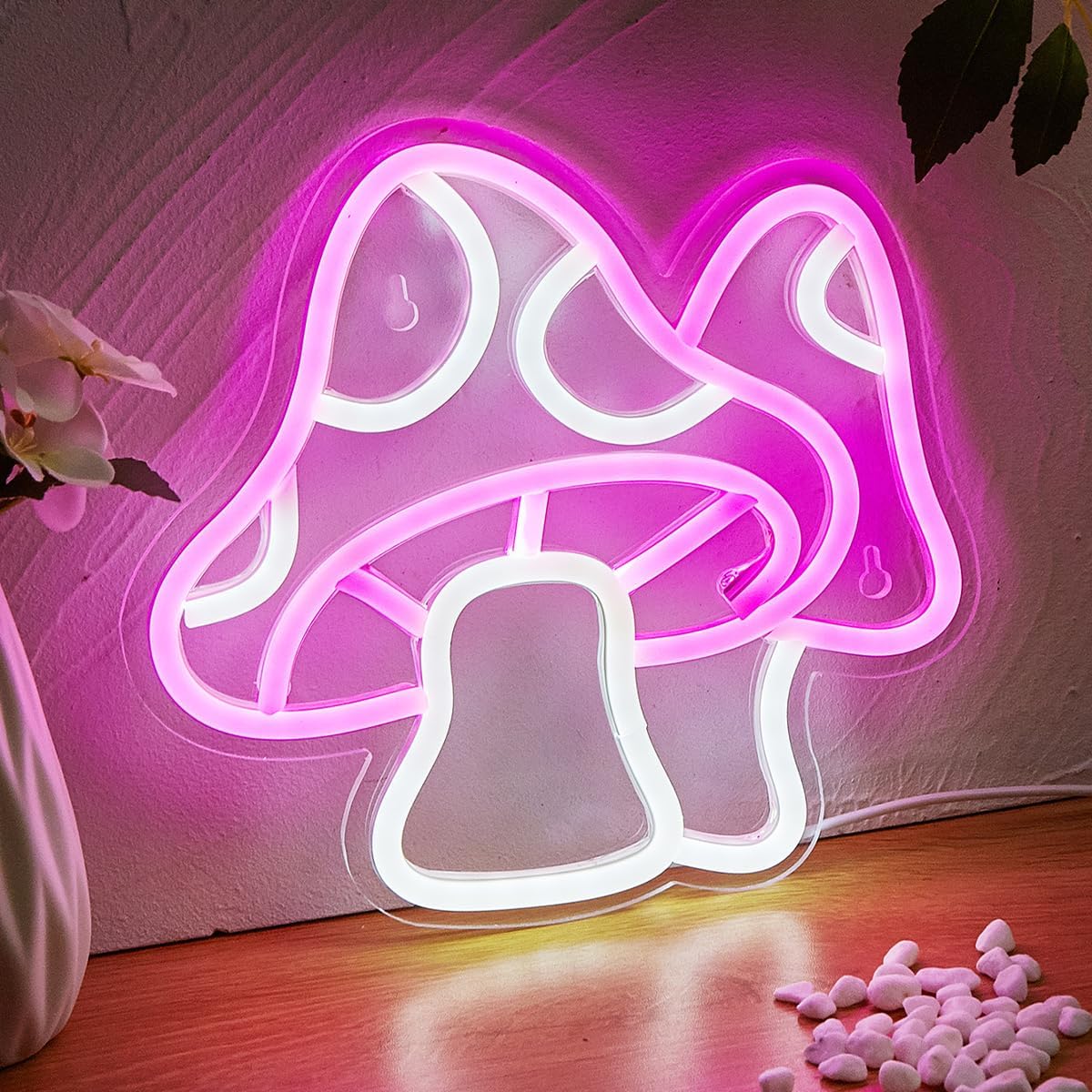 Mushroom LED Neon Sign, Cute Neon Signs For Wall Decor, Neon Lights Sign Powered By 5V USB,Used For Party, Wedding, Birthday, Bedroom, Living Room, Office, Boys Girls Room image 4