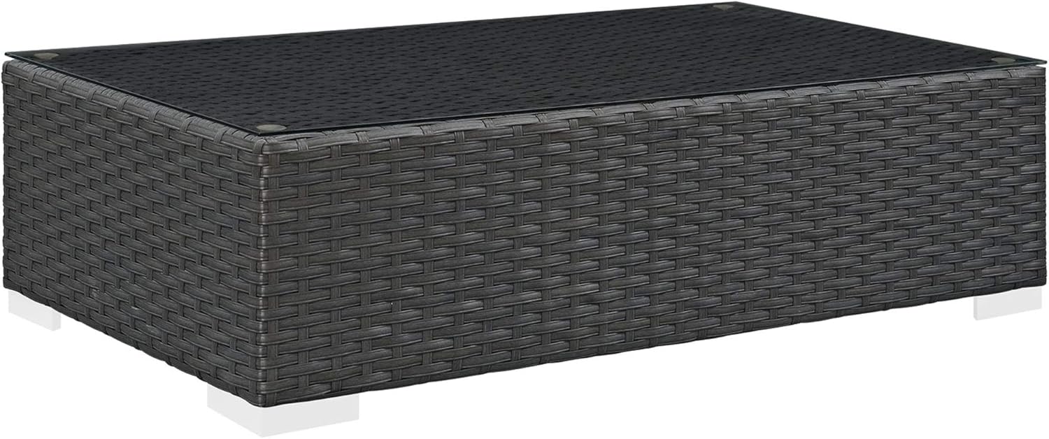 Ergode Endeavor Outdoor Coffee Table | Waterproof Black Aluminum Legs | Designer Gray Synthetic Rattan | Easy-to-Clean Tempered Glass Top | Premium Lounge Experience (EEI-1852-CHC-VV)