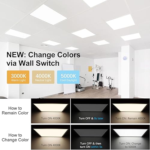 Miniatura 2 de AIKVSXER Luz LED de panel plano de 2 x 2, 40 W, 3000 K4000 K5000 K, cambio a través del interruptor de pared, 4400 lm Triac regulable 2x2 LED, techo