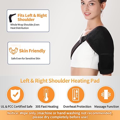 Miniatura 5 de Envoltura térmica para el hombro, masajeador de hombro para hombres y mujeres, con 3 ajustes de vibración y calor, almohadillas térmicas de hombro