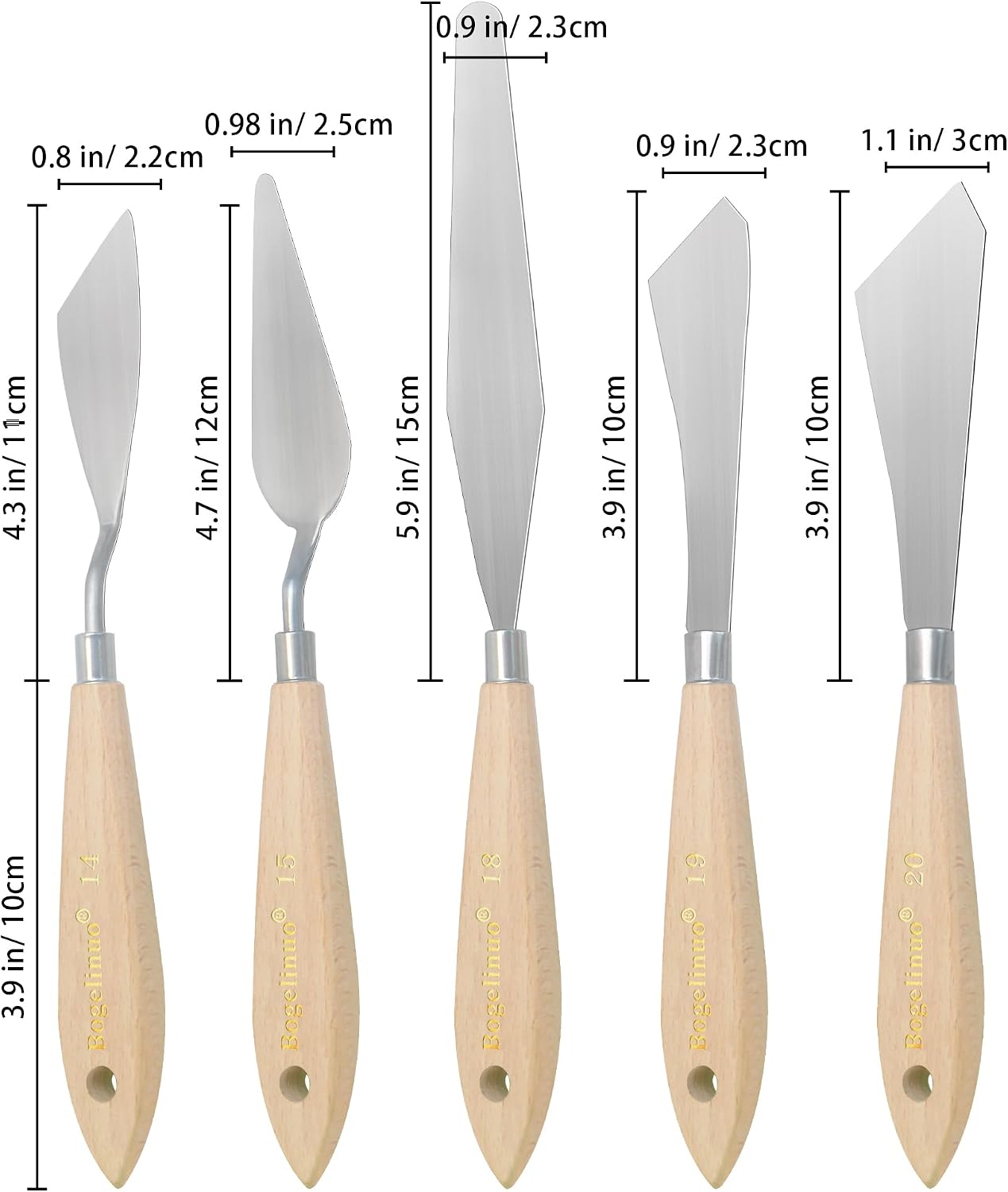5pcs Big Palette Knife for Acrylic Painting Oil, Canvas Set Spatula Shovel Paint Knives with Wooden Handle Artists Painting Tools