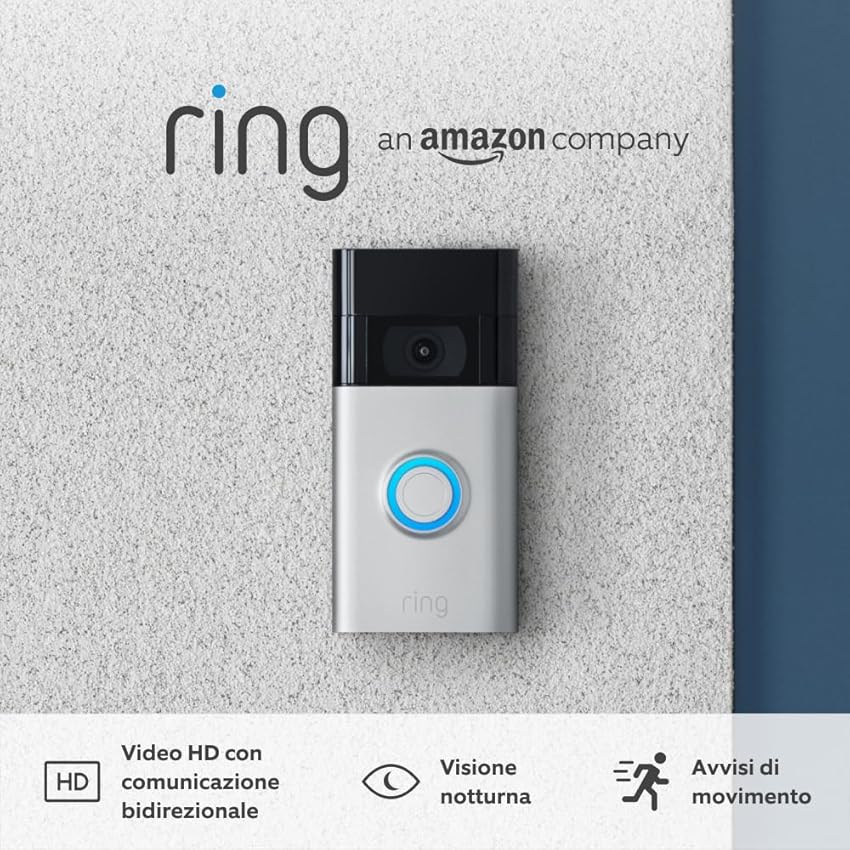 Immagine del prodotto Ring Video Doorbell di Amazon | Videocitofono con video in HD a 1080p, rilevazione avanzata del movimento (Seconda Generazione) | Con un periodo di prova gratuita di 30 giorni del piano Ring Protect
