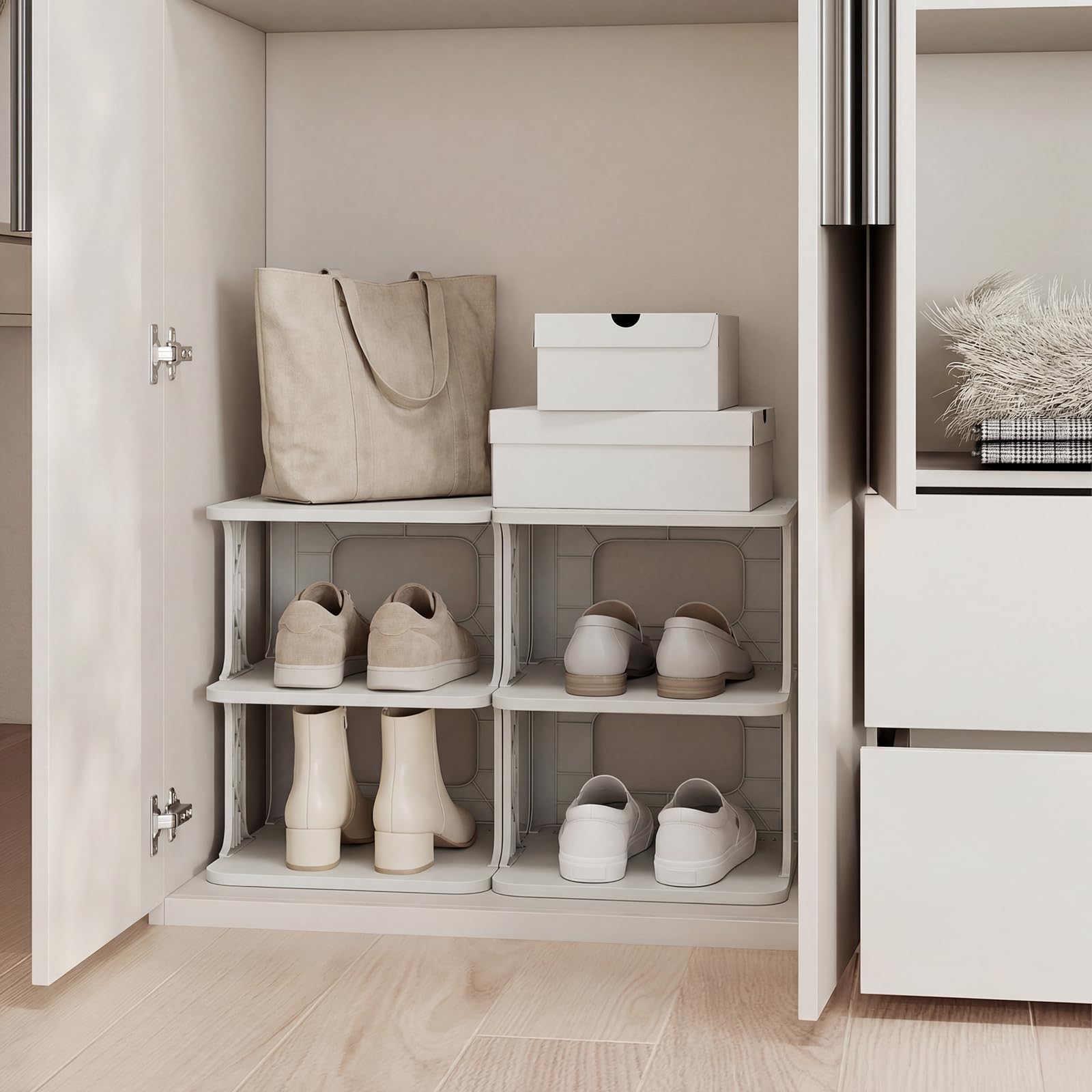 COSTWAY Scarpiera a 6 Ripiani, Scaffale Porta Scarpe Impilabile in Plastica, Organizzatore Verticale Salvaspazio per Ingresso, 27,5x24,5x76,5 cm (Bianco)