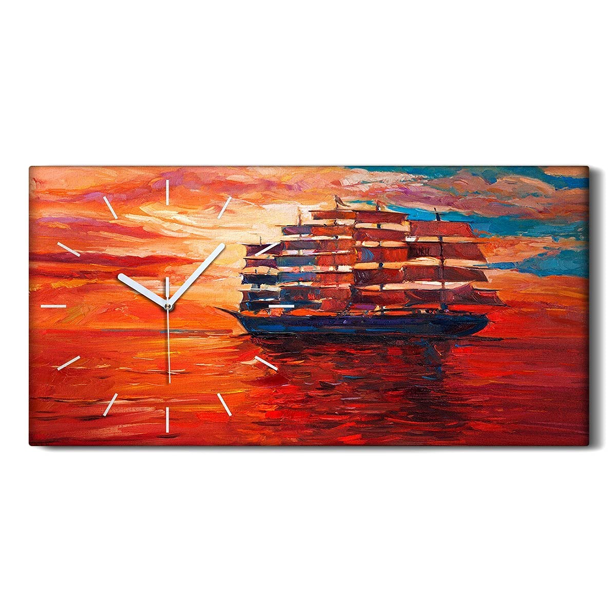 Horloge sur toile salon et chambre motif navire moderne grand format 60x30