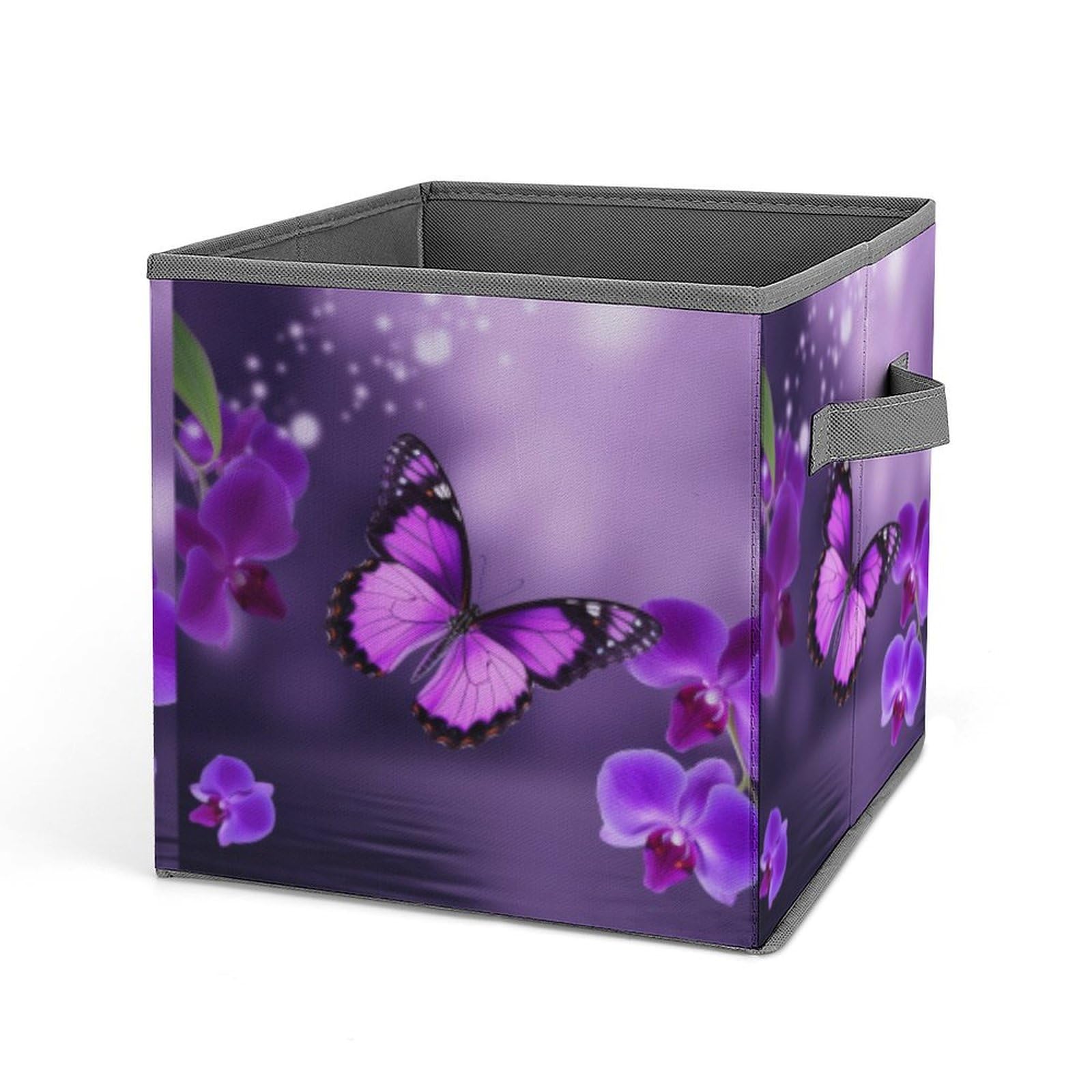 JTREHY Purple Butterfly Printed Foldable Storage Box, 10.6 Inches Fabric Storage Box for Wardrobe, Bedroom, Utility Room