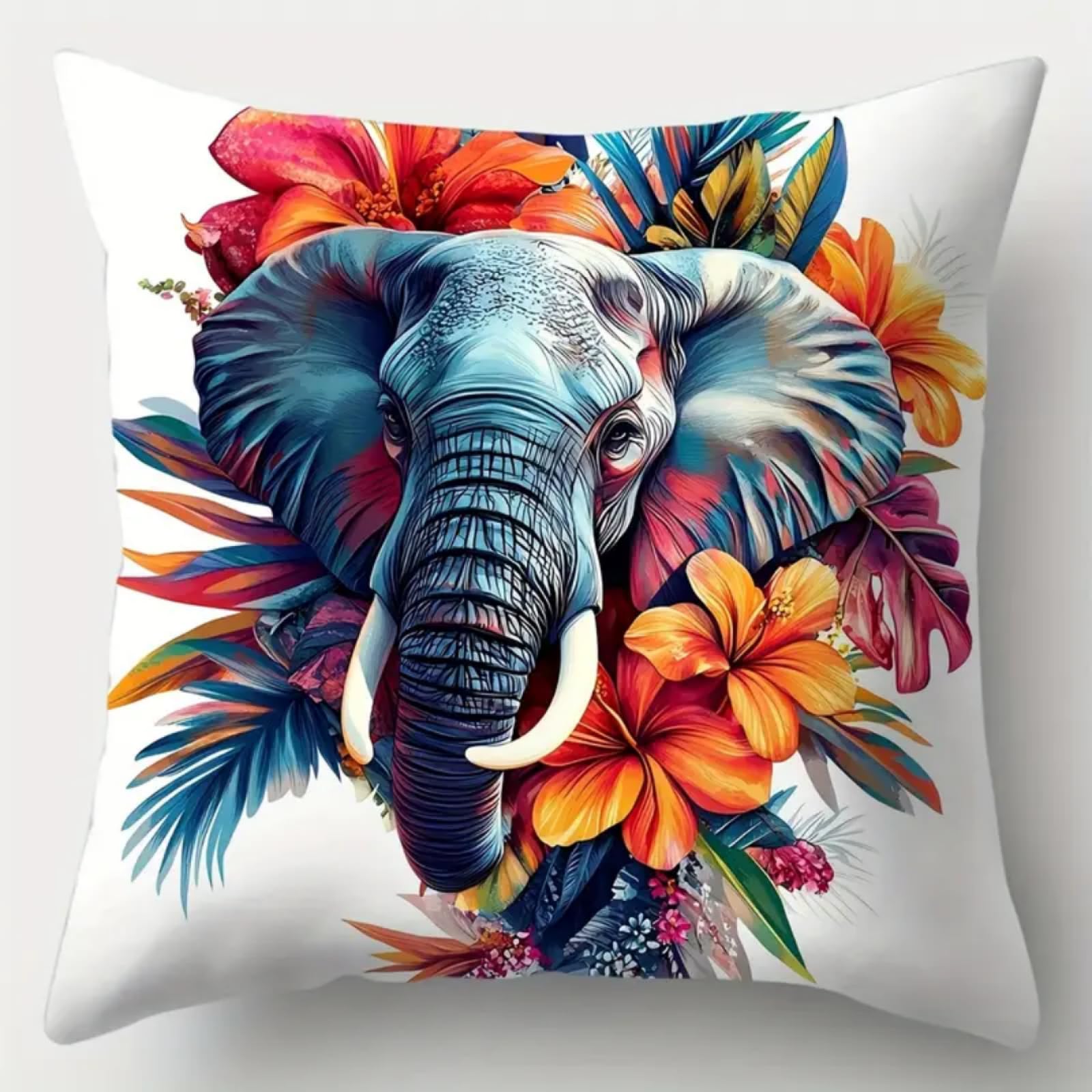XDEGHUANGSS Make Your Own Cushion Cover,DIY Latch Hook Rug Kit,43x43cm Set for Adults & Teens with Hook Tool,Canvas & Coloured Yarn,Flowers and Elephants