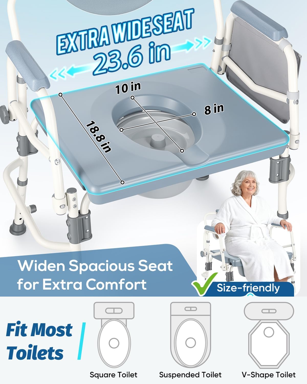 1000LBS Bariatric Bedside Commode, Extra Wide 3-in-1 Toilet Chair for Seniors, Disabled and Obese Users, Drop-Arm Commode with Heavy Duty Steel Frame, 5-Level Adjustable Height, Non-Slip Feet