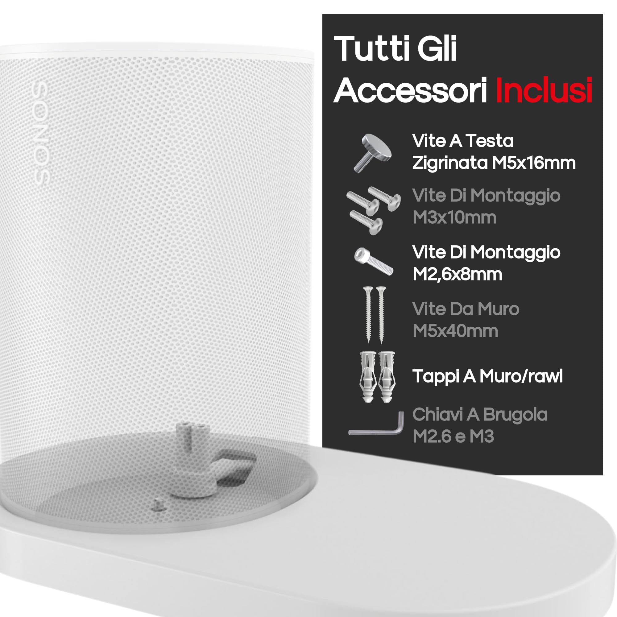 Supporto a Mensola da Parete ERA 100 Bianco per Sonos ERA100 & ERA 100 SL, Singolo, Gestione Cavi