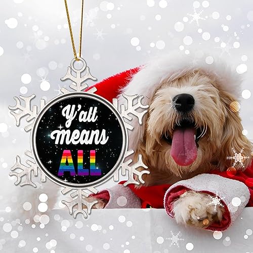 Miniatura 4 de WoGuangis Y'all Means All Tree Decoration Ornaments Rainbow Gay Rights Lesbian Equality Metal Snowflake Ornaments for Xmas Decorations Gay LGBTQ