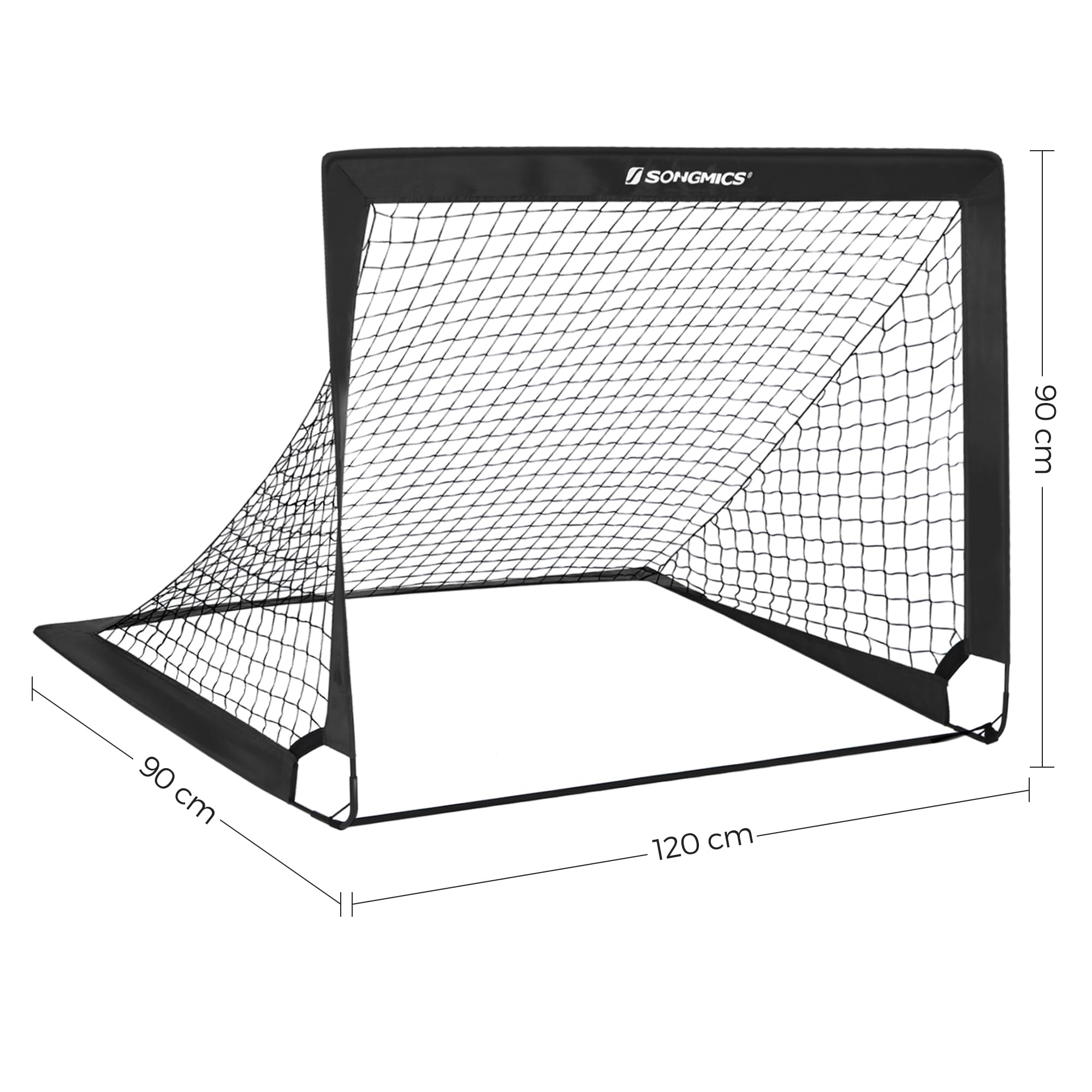 SONGMICS Fußballtor Kinder, 2er Set, Pop-up Tor, 90 x 120 x 90 cm, schneller Aufbau, für Garten, Park, Strand, Haltestangen aus Glasfaserstäben, Oxford-Gewebe und Polyesternetz