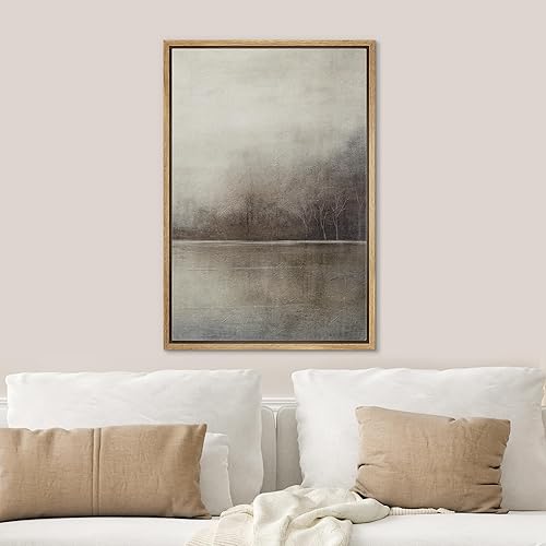 Miniatura 3 de SIGNWIN Lienzo enmarcado para pared, acuarela gris, tostado, pastel, paisaje grunge, ilustraciones abstractas, ilustraciones decorativas,