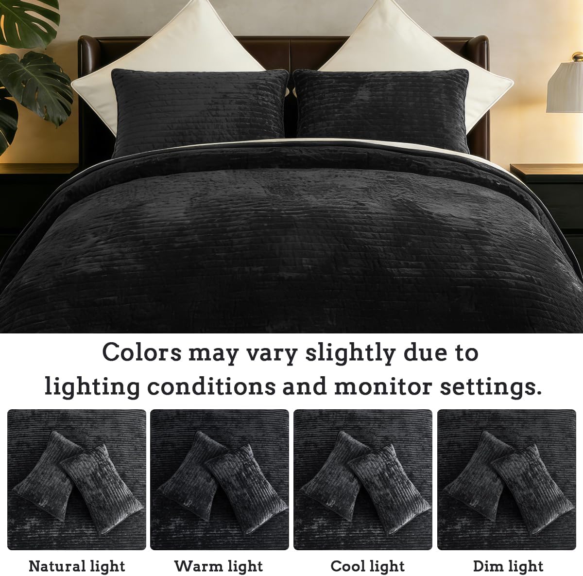 Similar to stock photos size unknown 3 Pieces Luxurious Velvet Oversized King Quilt Bedding Set Striped Bedspread Coverlet Quilted Set with 2 Pillow Shams Ultra Soft Comforter for All Season, Black