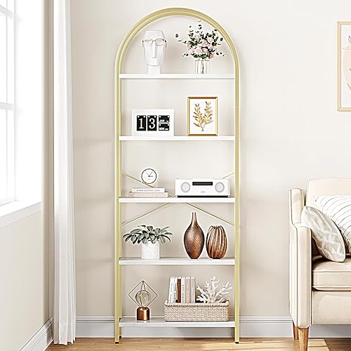 Miniatura 5 de GAOMON Estantería arqueada de 5 niveles de 70.87 pulgadas de alto, estantes de exhibición modernos de pie, estante de metal para dormitorio, sala de
