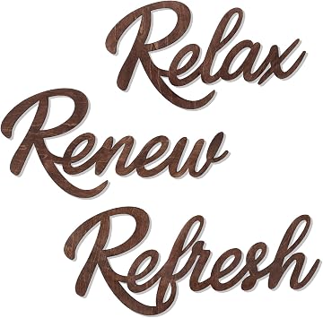 3 Pieces Bathroom Decor Wooden Bathroom Sign,Relax Renew Refresh Sign Brown