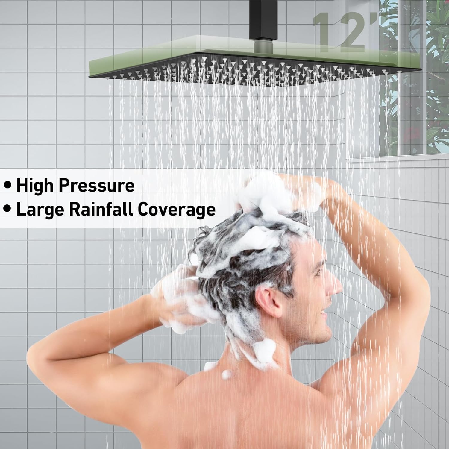 Rain Dual Shower Head System Matte Black, 12" Ceiling and 6" Wall Mount Rainfall Showerhead with Handheld Spray, Shower Faucet Set with 3 Way Shower Valve for 2 people